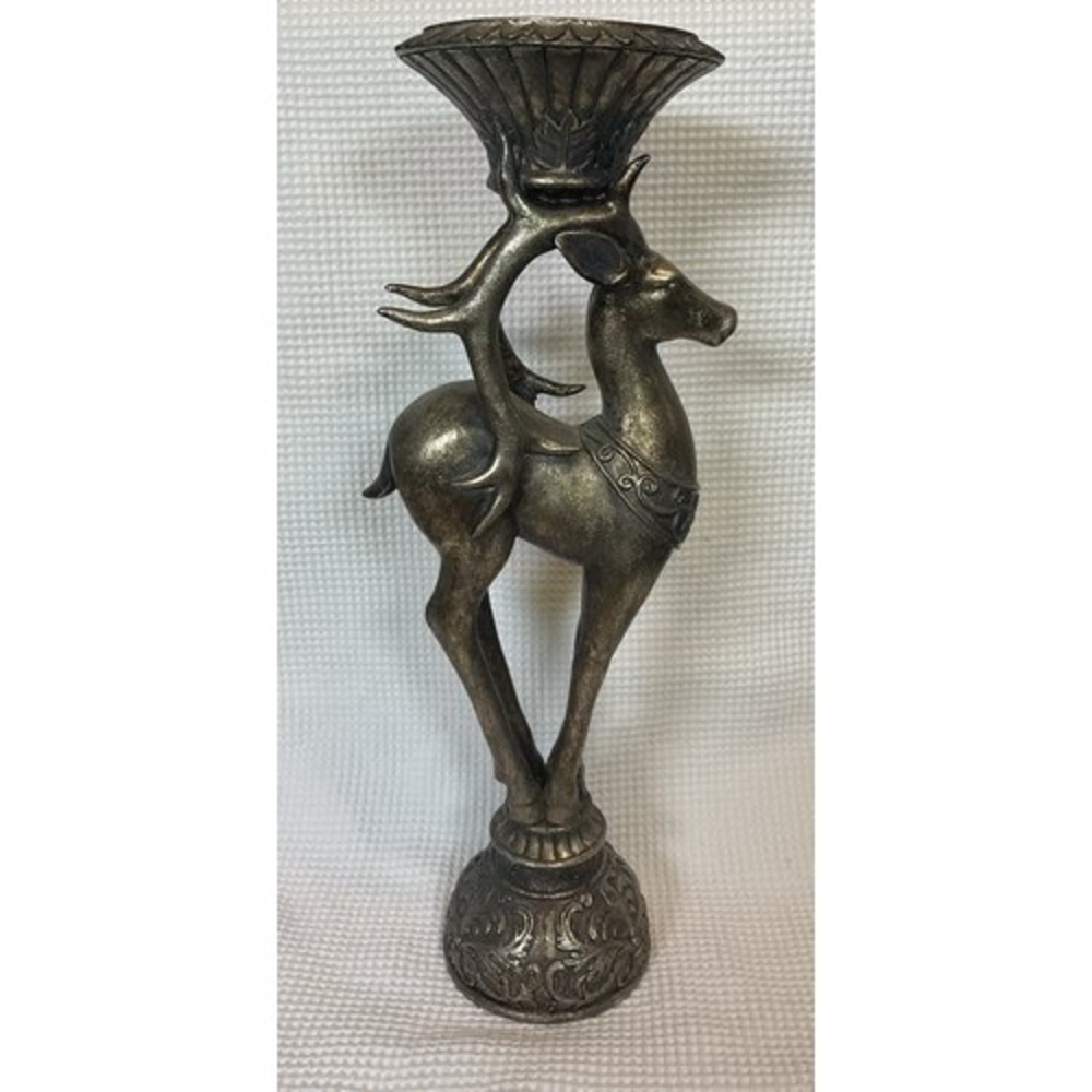 Vintage St Bronze Deer Stag Candle Holder Gothic Ornate Reindeer Candelabra 18"